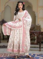 Mul Mul Cotton White Pink Traditional Wear Sequins Work Readymade Anarkali Suit